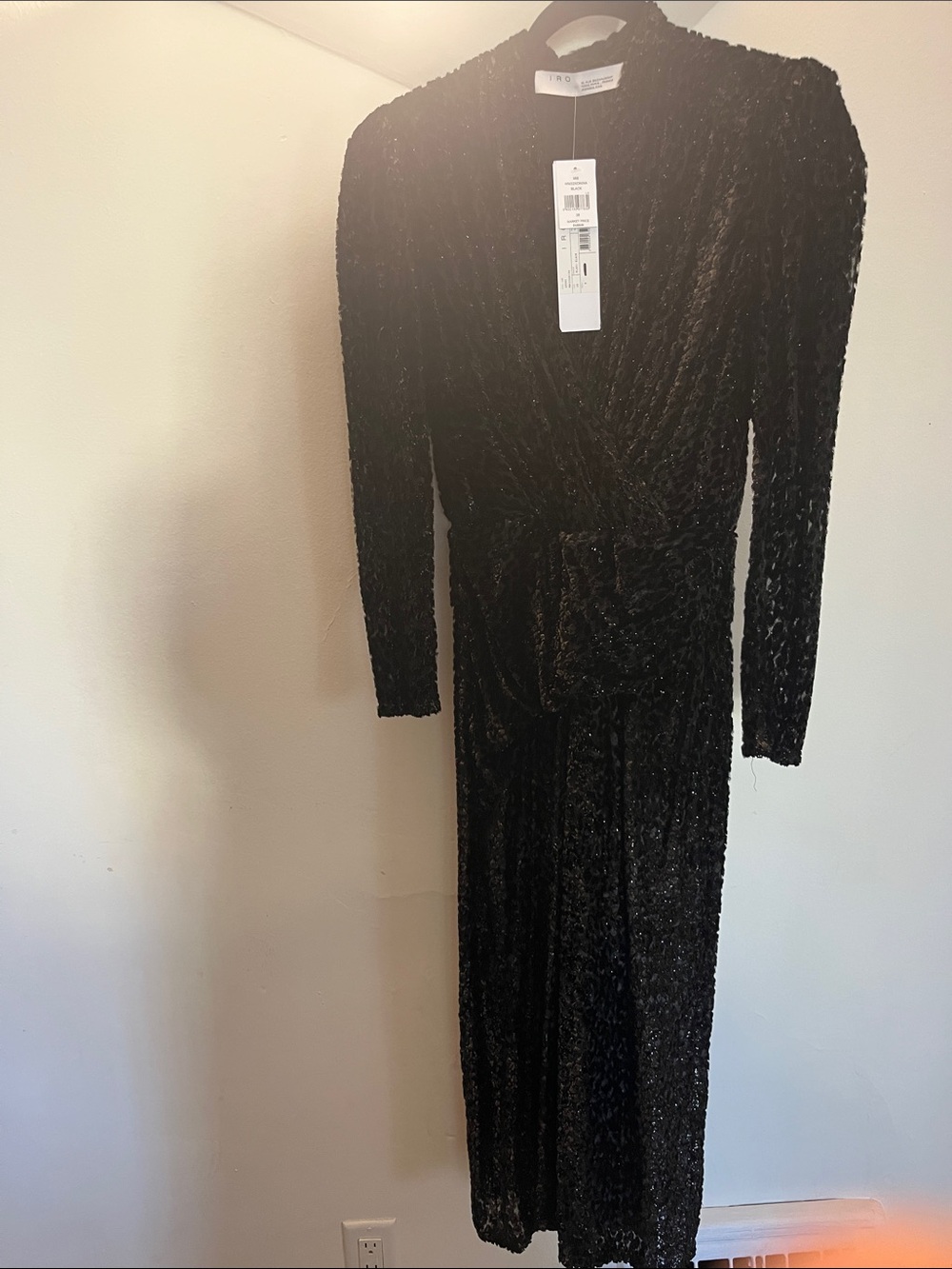 IRO Black Long-Sleeve Velvet Wrap Maxi Dress